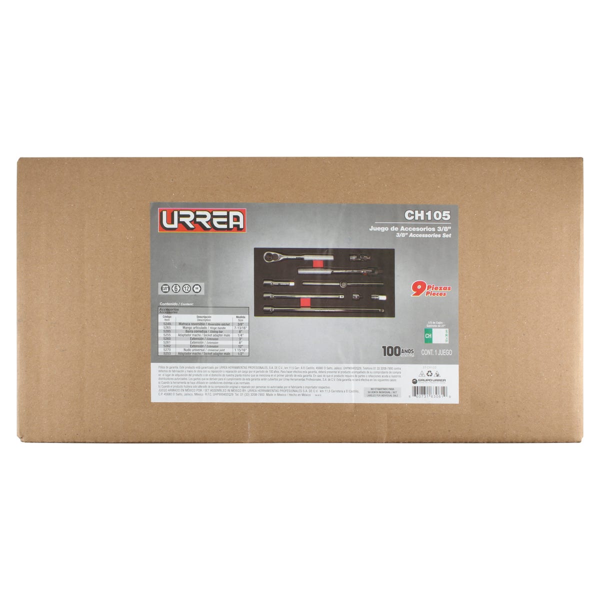 Juego de accesorios cuadro de 3/8" 9 piezas, CH105-C Urrea CH105 - imagen 3