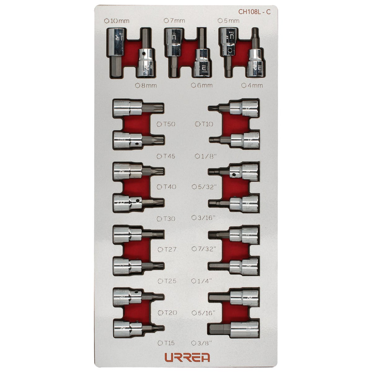Juego de dados cuadro de 3/8" varias puntas 22 piezas, CH108L-C Urrea CH108L - imagen 2
