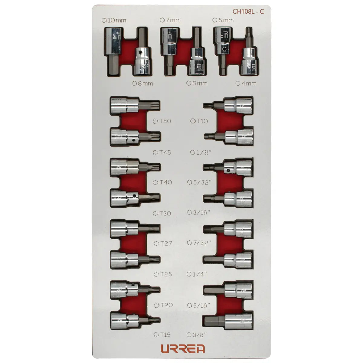 Juego de dados cuadro de 3/8" varias puntas 22 piezas, CH108L-C Urrea CH108L