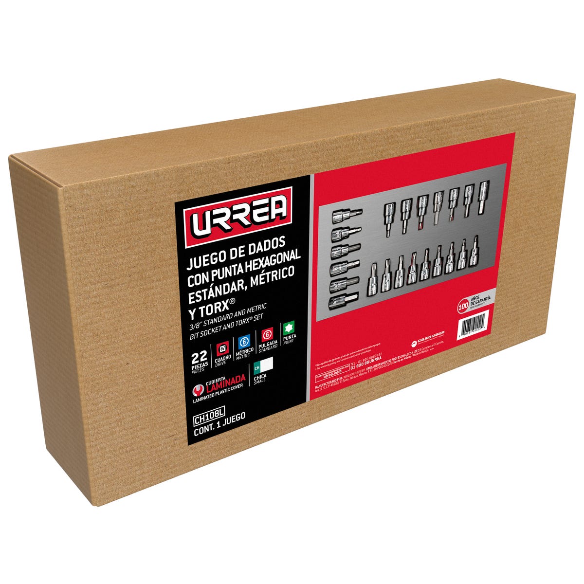Juego de dados cuadro de 3/8" varias puntas 22 piezas, CH108L-C Urrea CH108L - imagen 3
