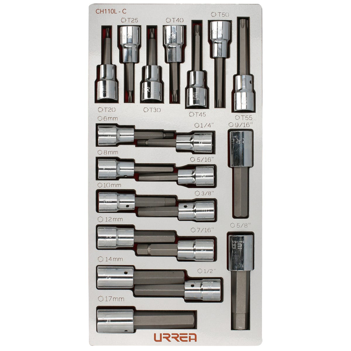 Juego de dados cuadro de 3/8" varias puntas 20 piezas, CH110L-C Urrea CH110L