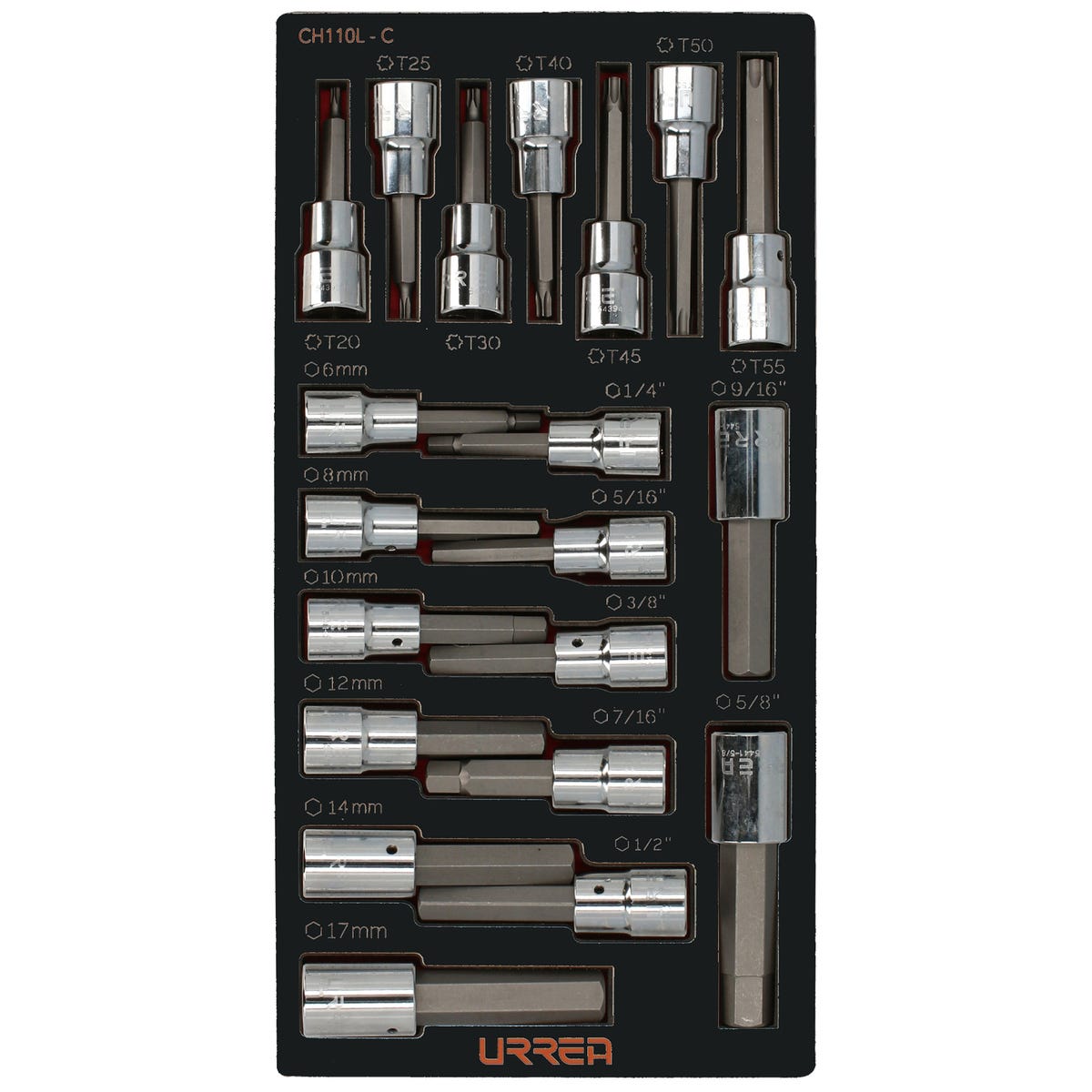Juego de dados cuadro de 1/2" varias puntas 20 piezas, CH110-C Urrea CH110