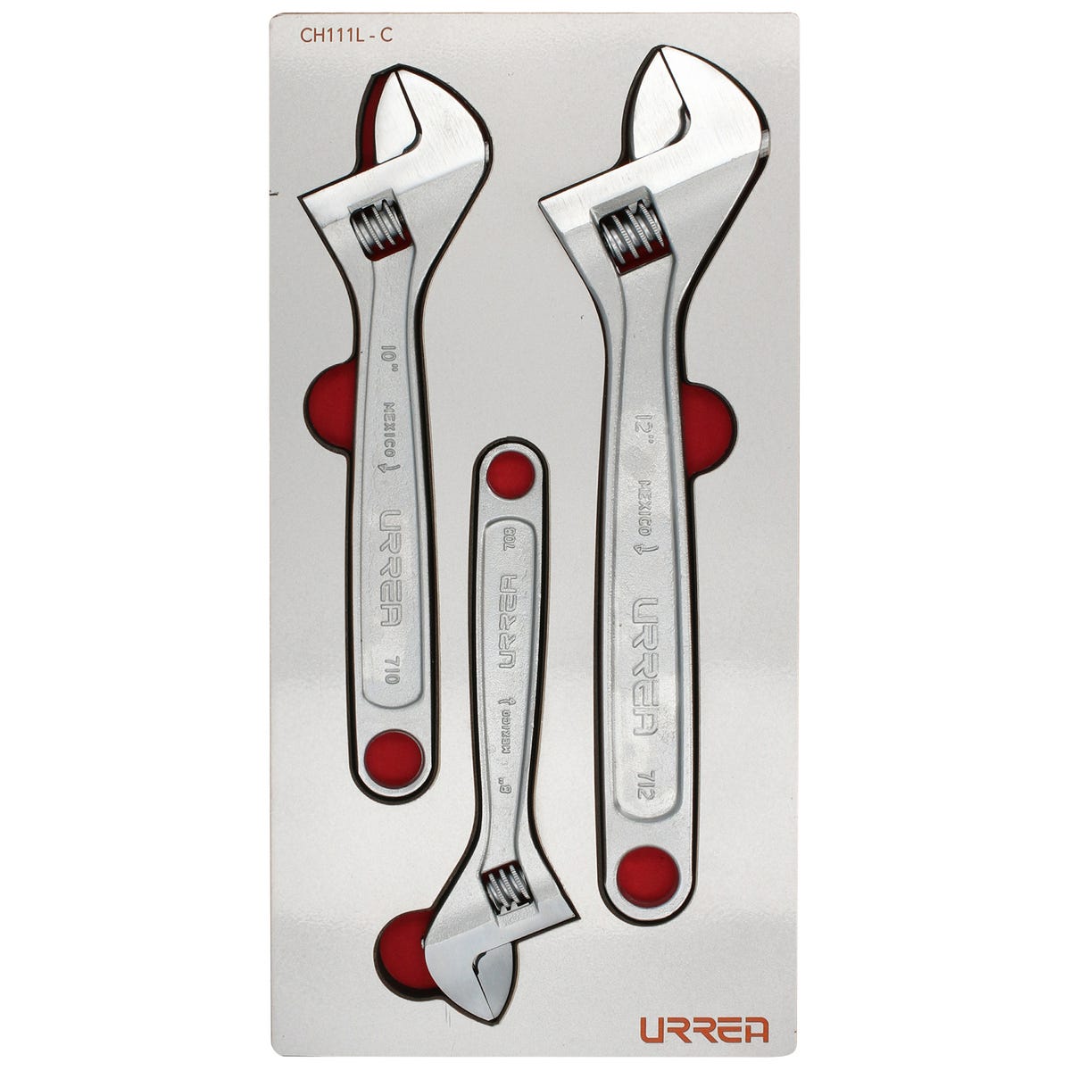 Juego de llaves ajustables cromadas con cubierta laminada 3 piezas, CH111L-C Urrea CH111L
