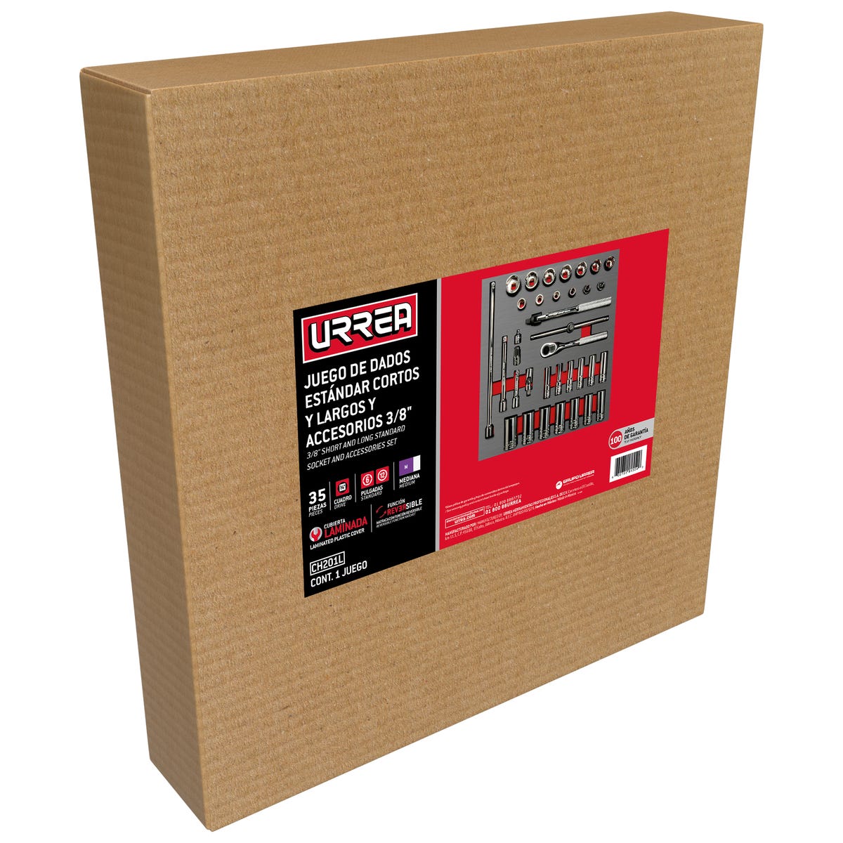 Juego de dados cortos,largos y accesorios cuadro de 3/8" en pulgadas 35 piezas, CH201L-C Urrea CH201L - imagen 3