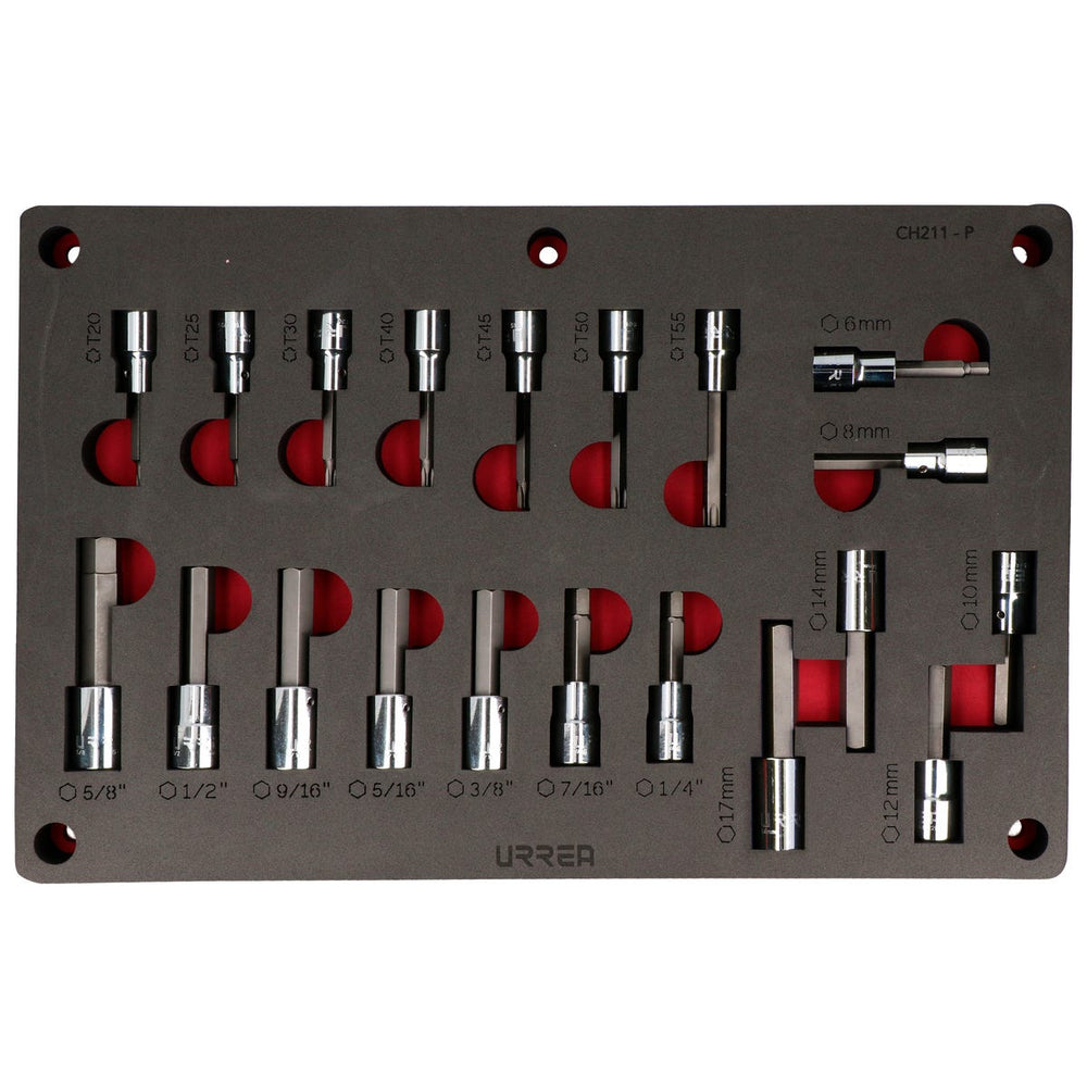 Juego de dados combinados cuadro de 1/2" 20 piezas, CH211P-C Urrea CH211P