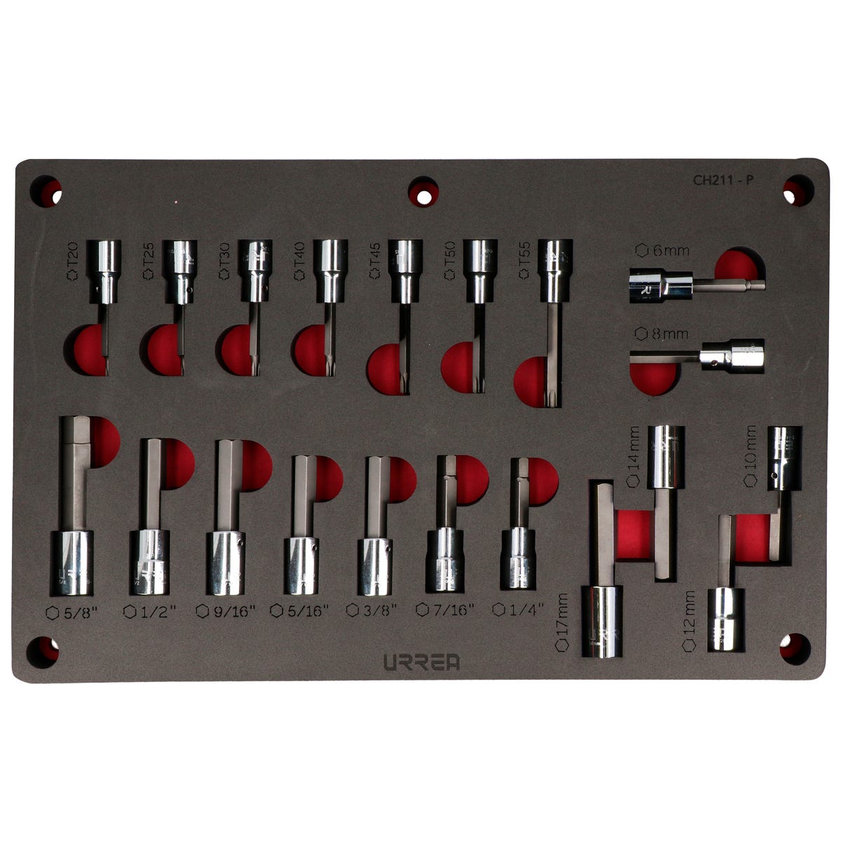 Juego de dados combinados cuadro de 1/2" 20 piezas, CH211P-C Urrea CH211P