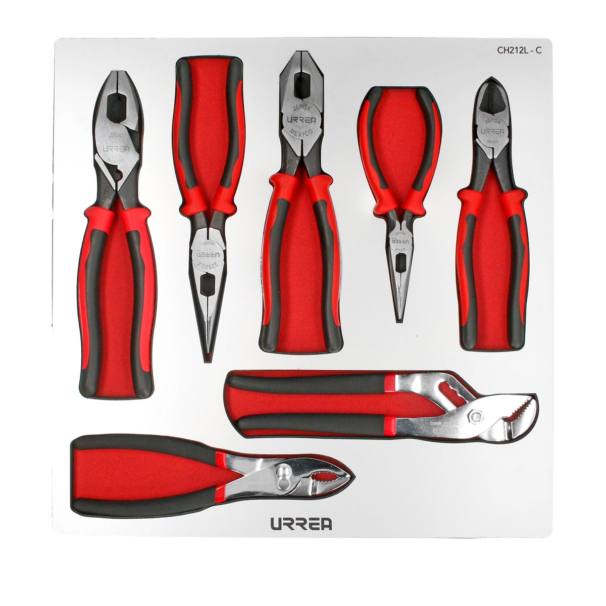 Juego de pinzas bimaterial 7 piezas, CH212L-C Urrea CH212L
