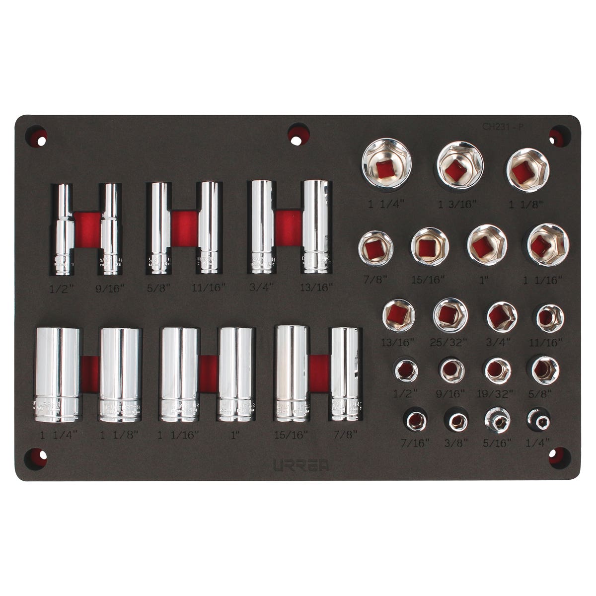Juego de dados en pulgadas cuadro de 1/2" 32 piezas, CH231P-C Urrea CH231P - imagen 2