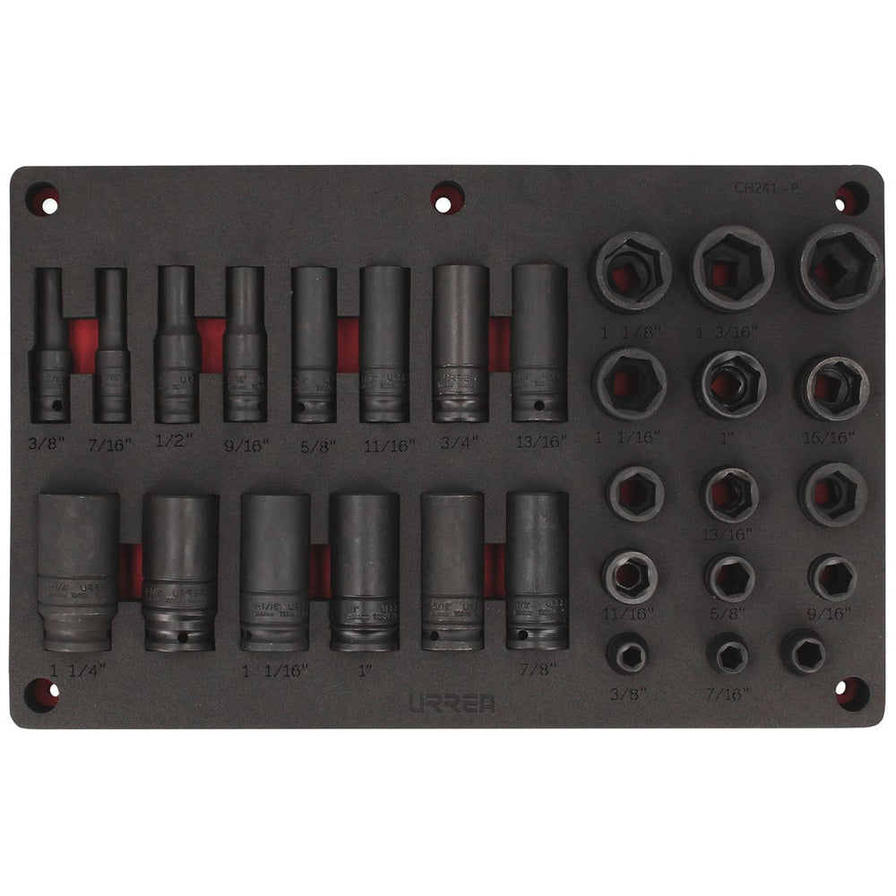 Juego de dados de impacto en pulgadas cuadro de 1/2" 29 piezas, CH241P-C Urrea CH241P - imagen 2