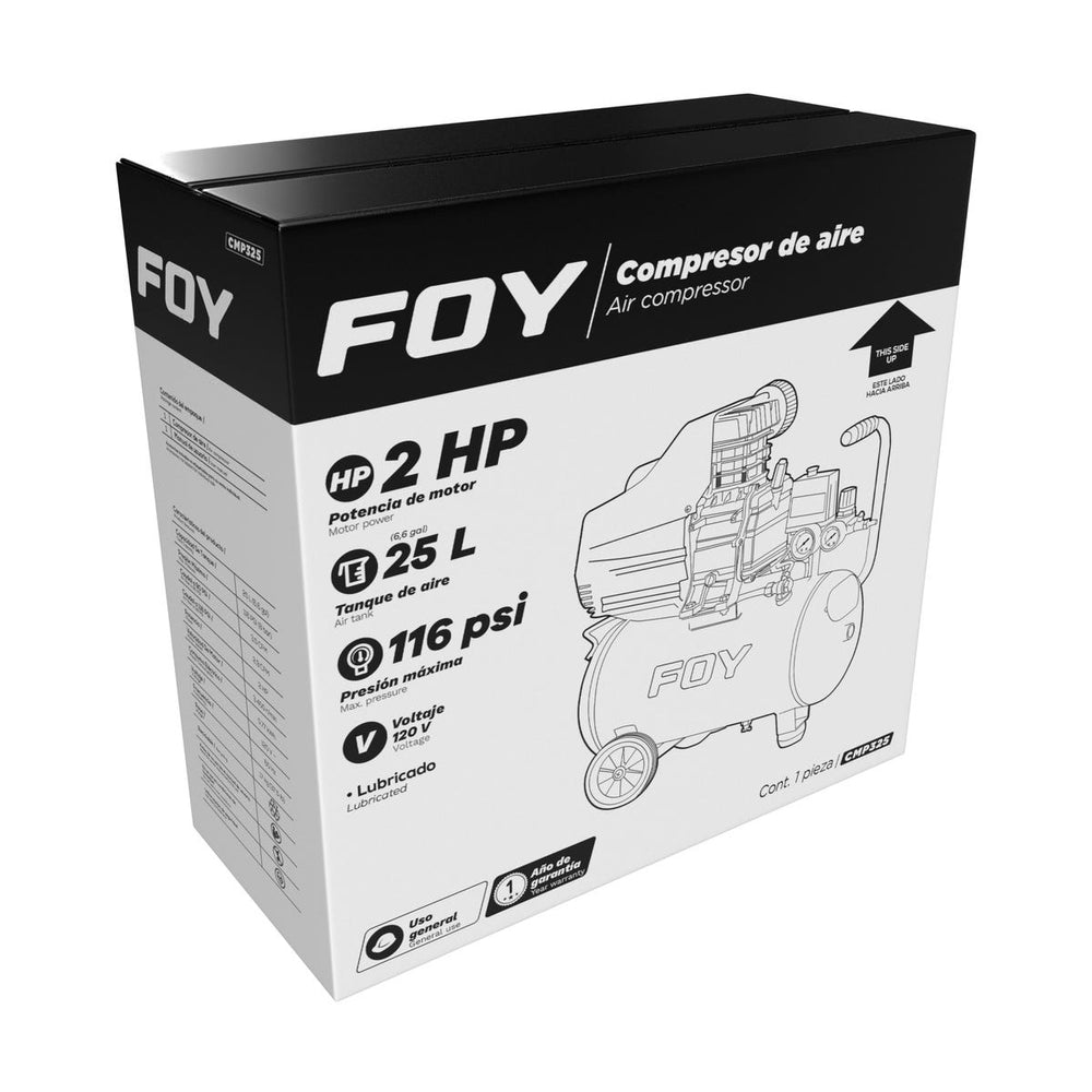 Compresor de aire eléctrico lubricado 25 Lt, 2 HP, 120 V Foy CMP325 – imagen 3