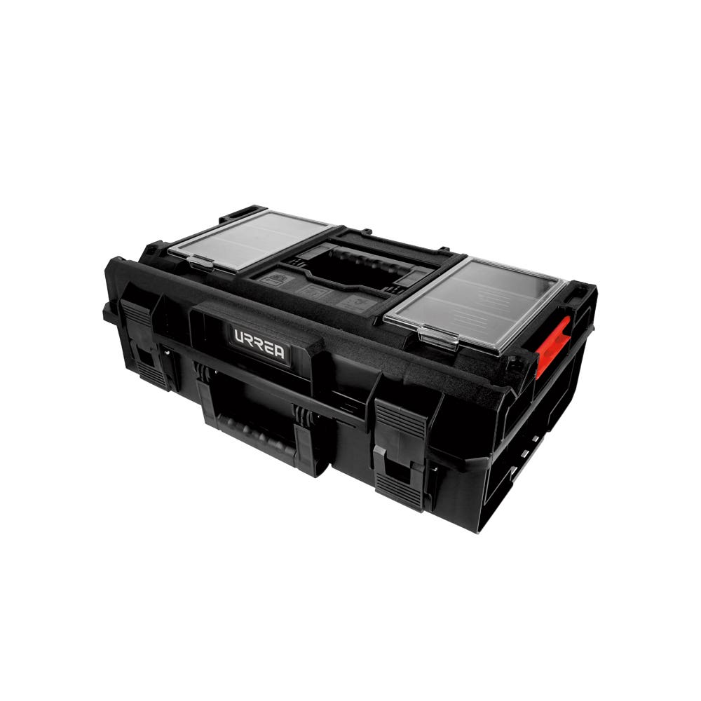Caja portaherramientas plástica modular con compartimentos color negro 23" x 15" x 7" Urrea CPM7