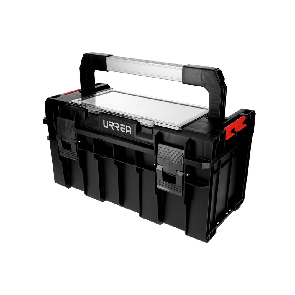 Caja portaherramientas plástica modular con organizador color negro 18"x 10" x 9" Urrea CPO18