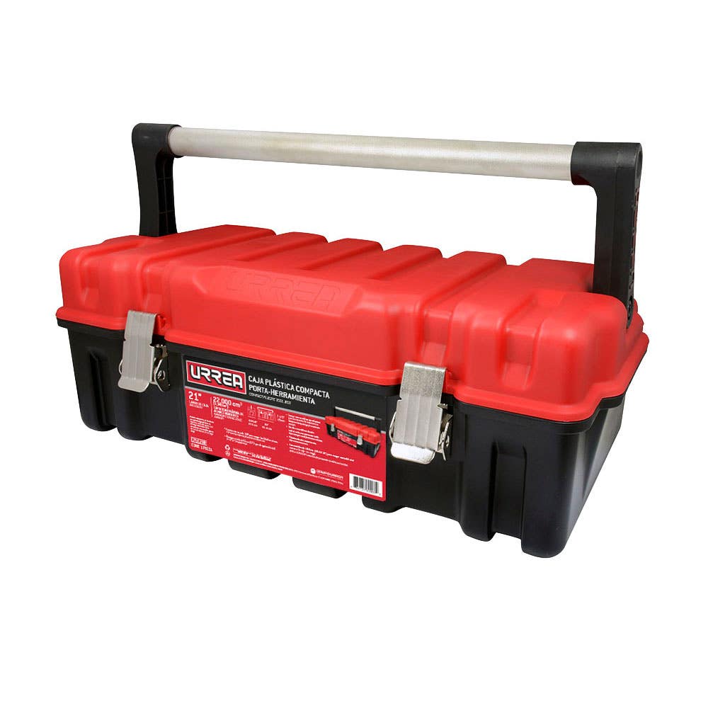 Caja portaherramientas plástica con broches metálicos color negro tapa roja 21" x 11" x 7" Urrea CPUC20R - imagen 2
