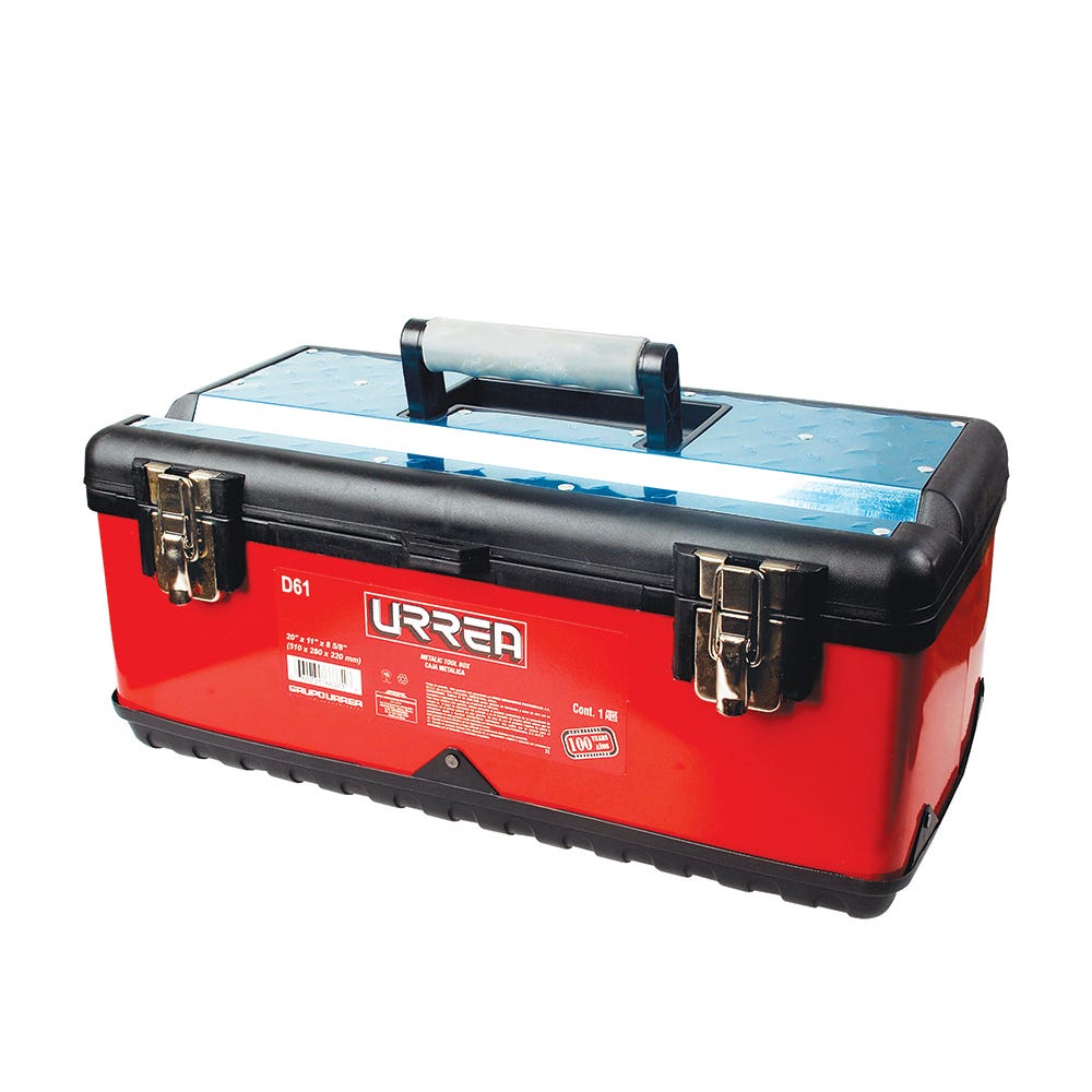Caja portaherramientas metálica-plástica color rojo/negro 20" x 11" x 8" Urrea D61 - imagen 2