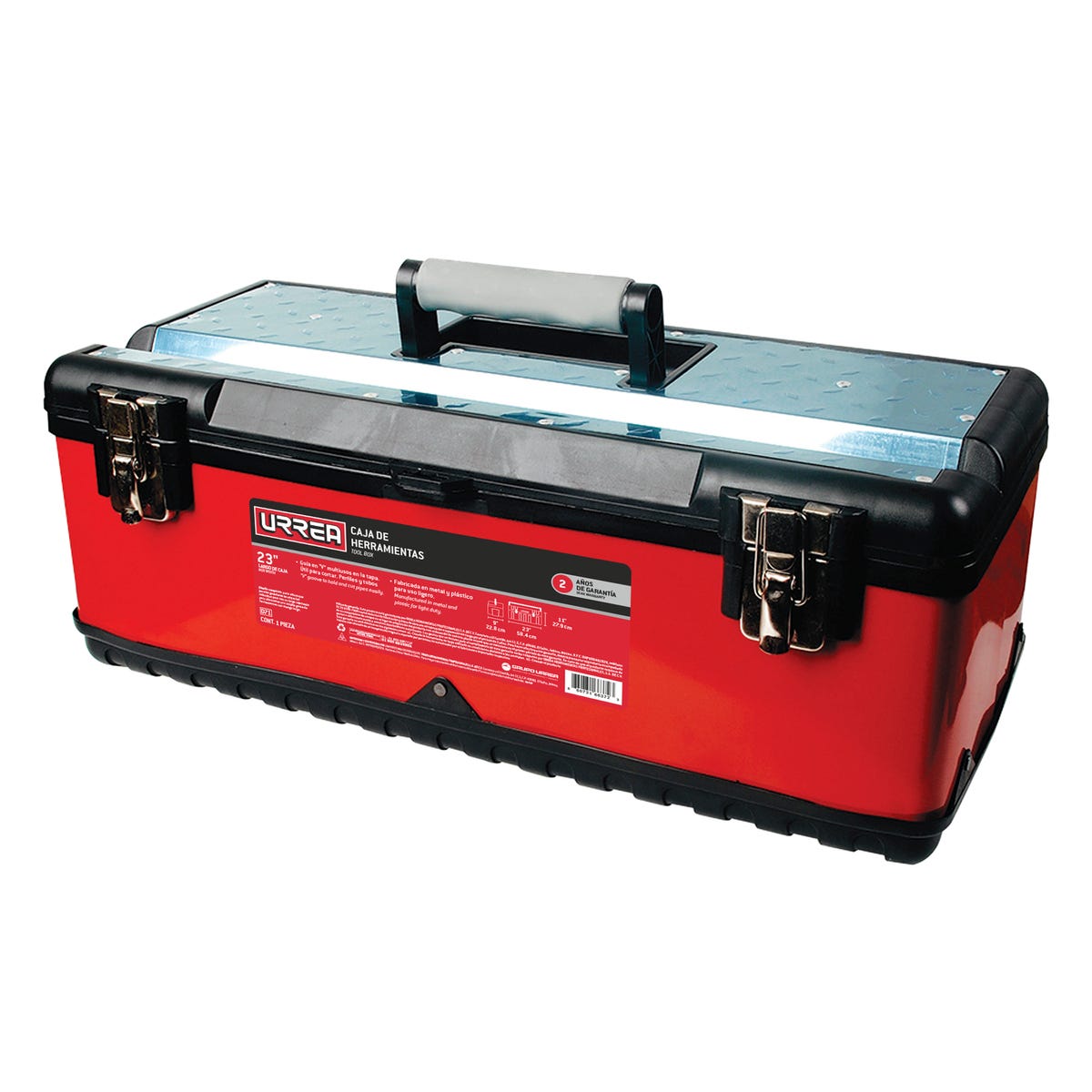 Caja portaherramientas metálica-plástica color rojo/negro 23" x 11" x 8" Urrea D71 - imagen 2