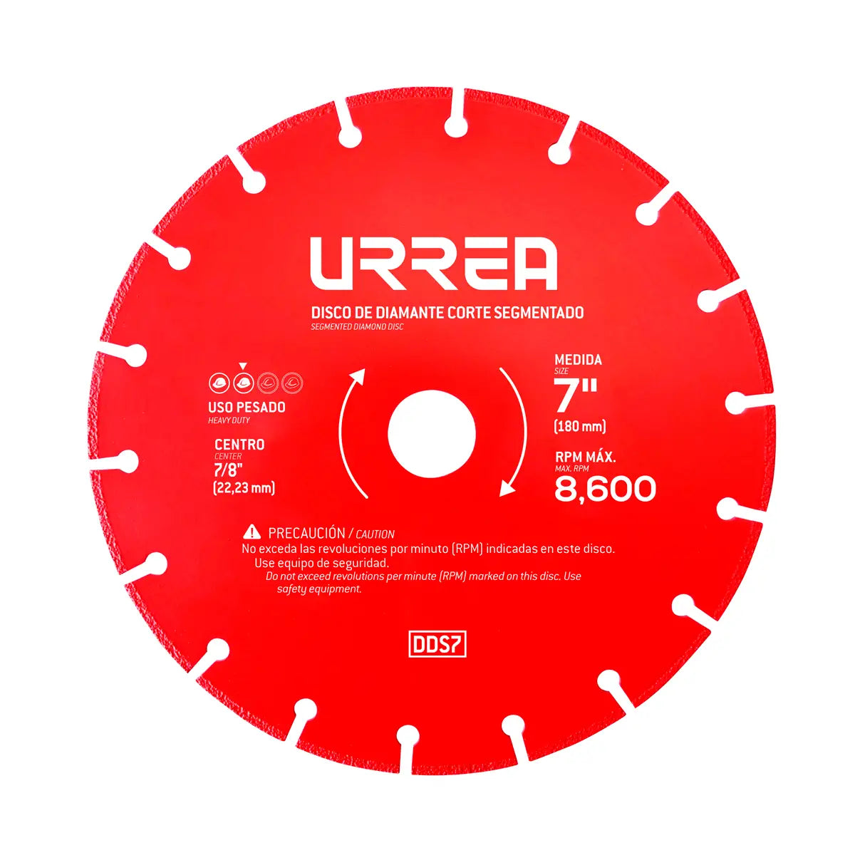 Disco de diamante segmentado 8600 RPM, 7",13,200 RPM Urrea DDS7