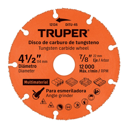 Disco 4-1/2" multimaterial de carburo de tungsteno Truper DITU-45