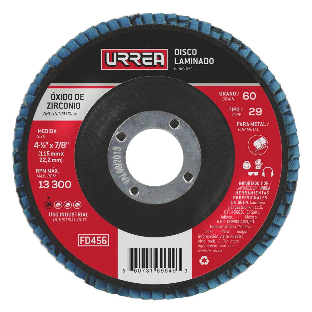 Disco laminado tipo 29 grano 60, 4-1/2" Urrea FD456 - imagen 2