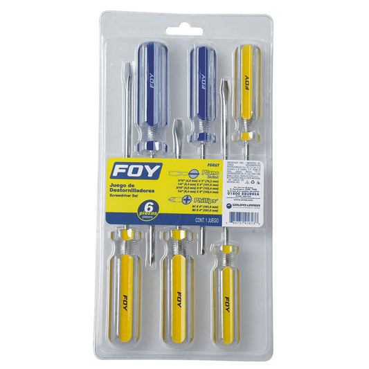 Juego de destornilladores con mango de PVC combinados, 6 piezas en blíster Foy FDE6T – imagen 2