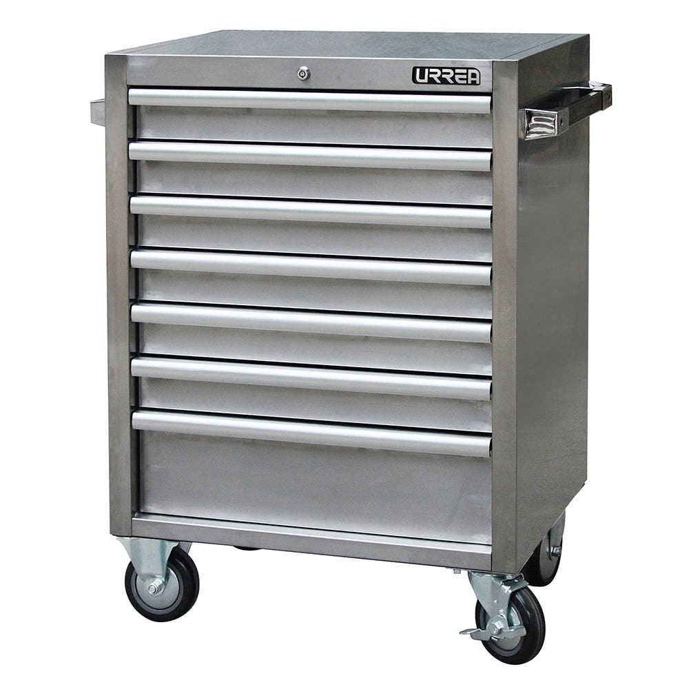 Gabinete acero inoxidable móvil 7 gavetas serie H 27" Urrea H27M7S