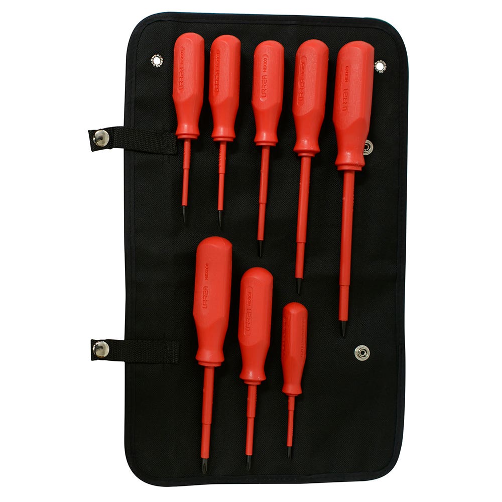 Juego de destornilladores rojos 1000 V combinados, 8 piezas Urrea J9700V – imagen 2