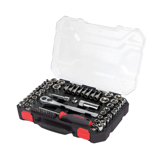 Juego de dados y accesorios cuadro de 1/4" y 3/8" combinado, 63 piezas Urrea JCD01