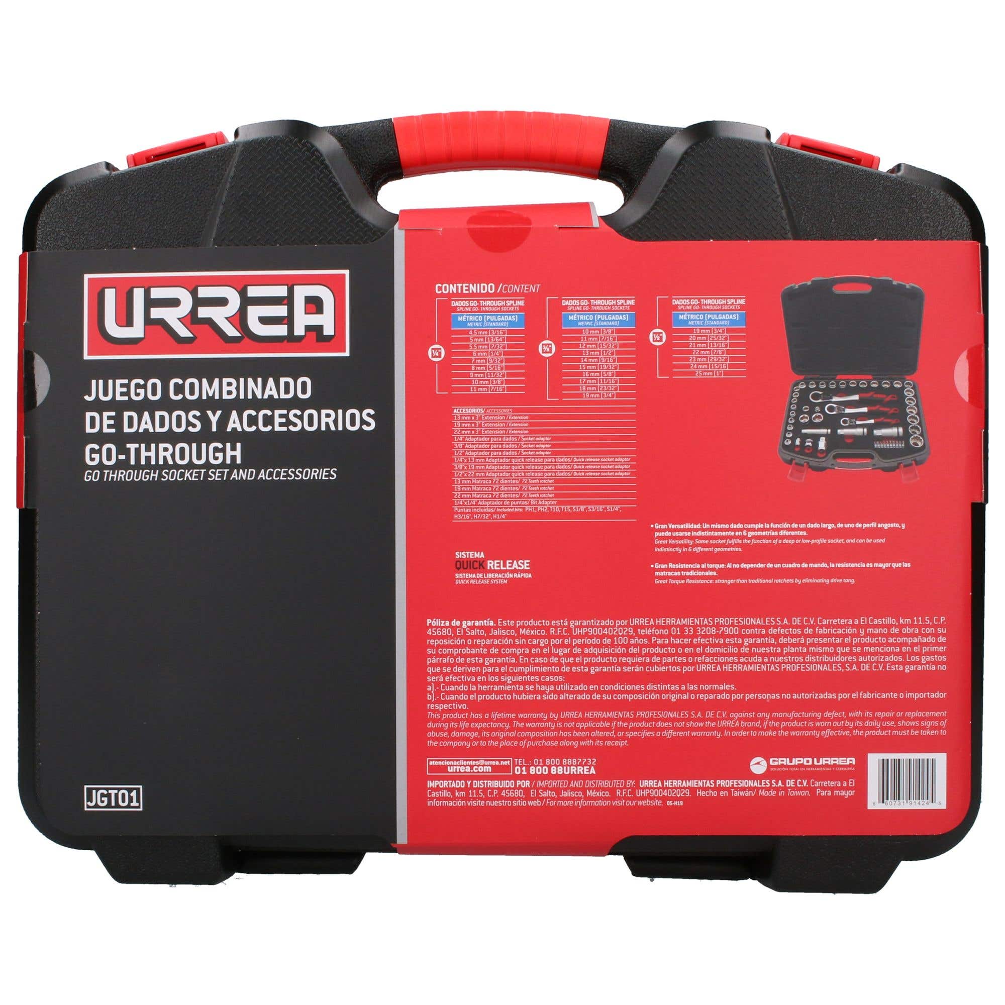Juego de dados y accesorios cuadro de 1/4", 3/8" y 1/2" Go-Through combinado, 49 piezas Urrea JGT01 - imagen 6