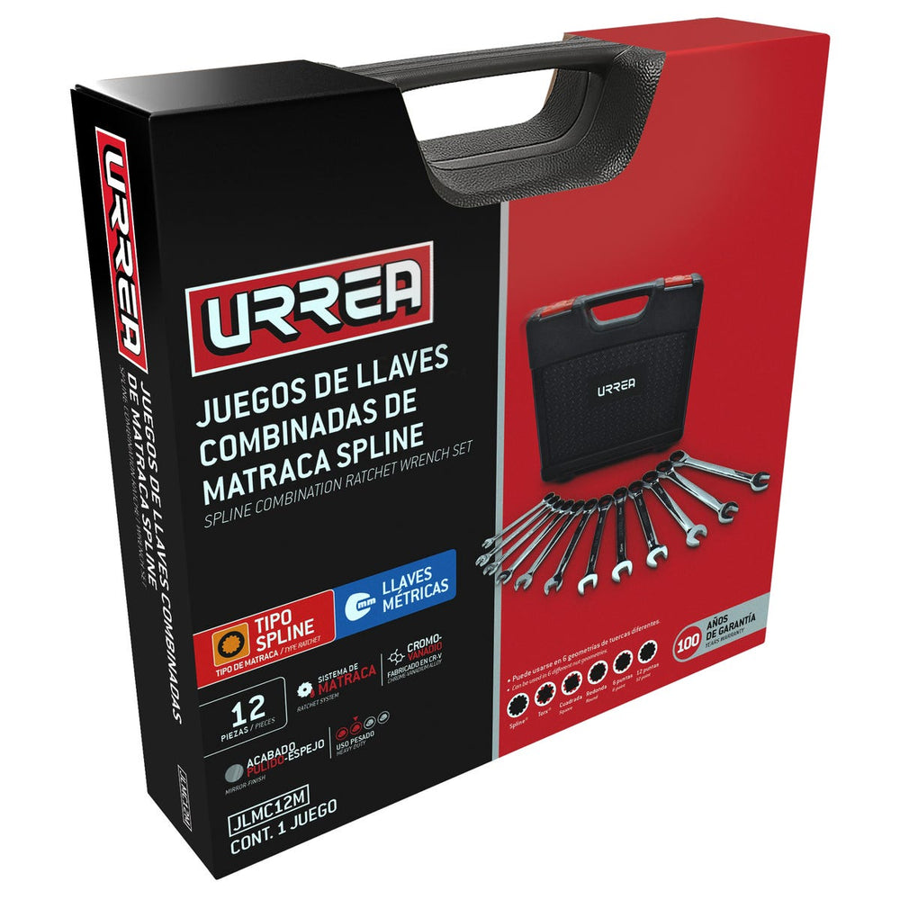 Juego de llaves combinadas pulido espejo matraca spline métricas,12 pts,12pz,caja plástica Urrea JLMC12M - imagen 3