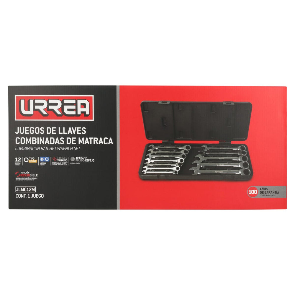 Juego de llaves combinadas pulido espejo matraca spline métricas,12 pts,12pz,caja plástica Urrea JLMC12M - imagen 6