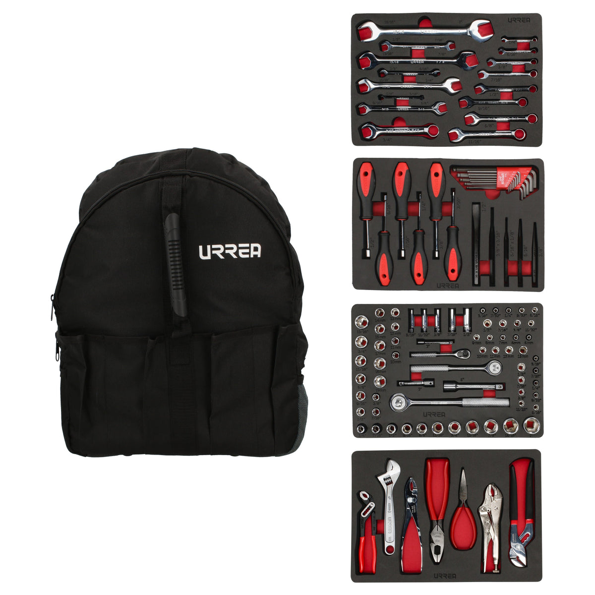 Juego combinado de herramienta para mecánico 102 piezas, con mochila Urrea JMH02