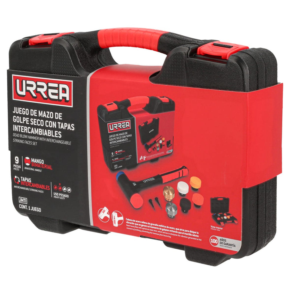 Juego de mazo de golpe seco con mango Rubber grip tapas intercambiables 16 oz, 9 piezas Urrea JMTI - imagen 4