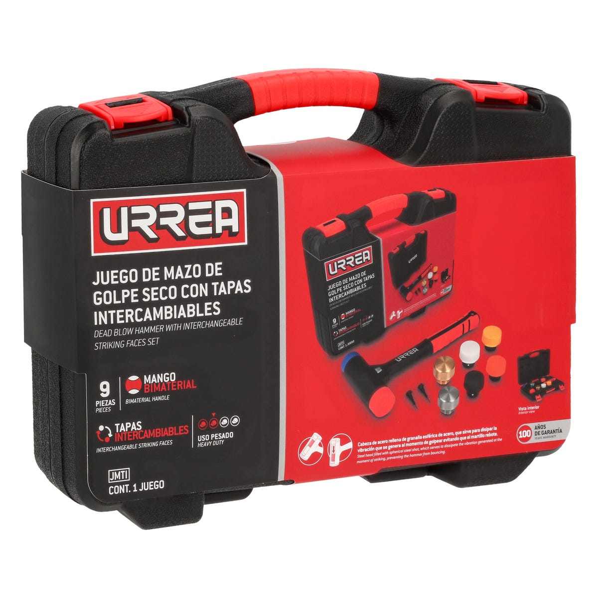 Juego de mazo de golpe seco con mango Rubber grip tapas intercambiables 16 oz, 9 piezas Urrea JMTI - imagen 3