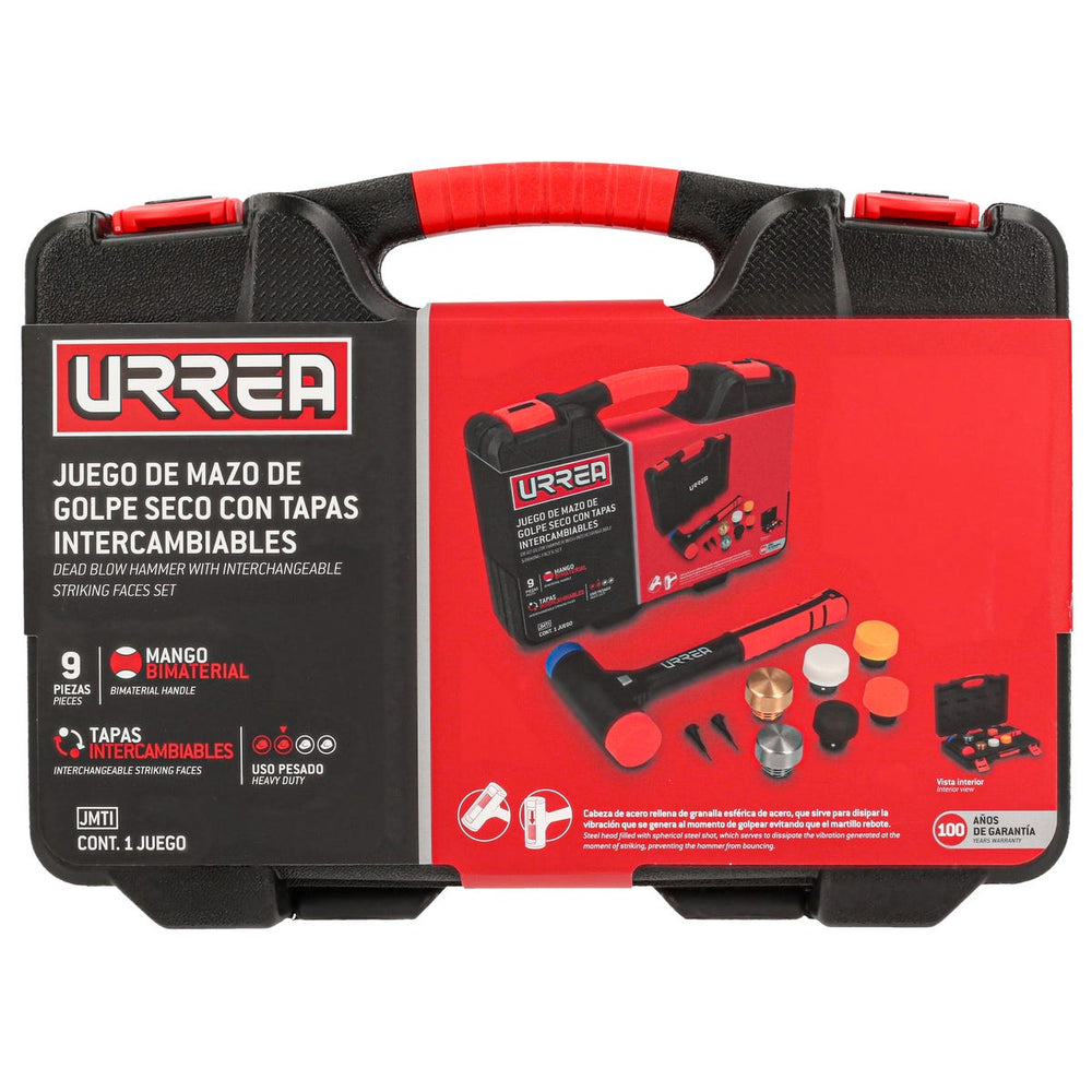 Juego de mazo de golpe seco con mango Rubber grip tapas intercambiables 16 oz, 9 piezas Urrea JMTI - imagen 5