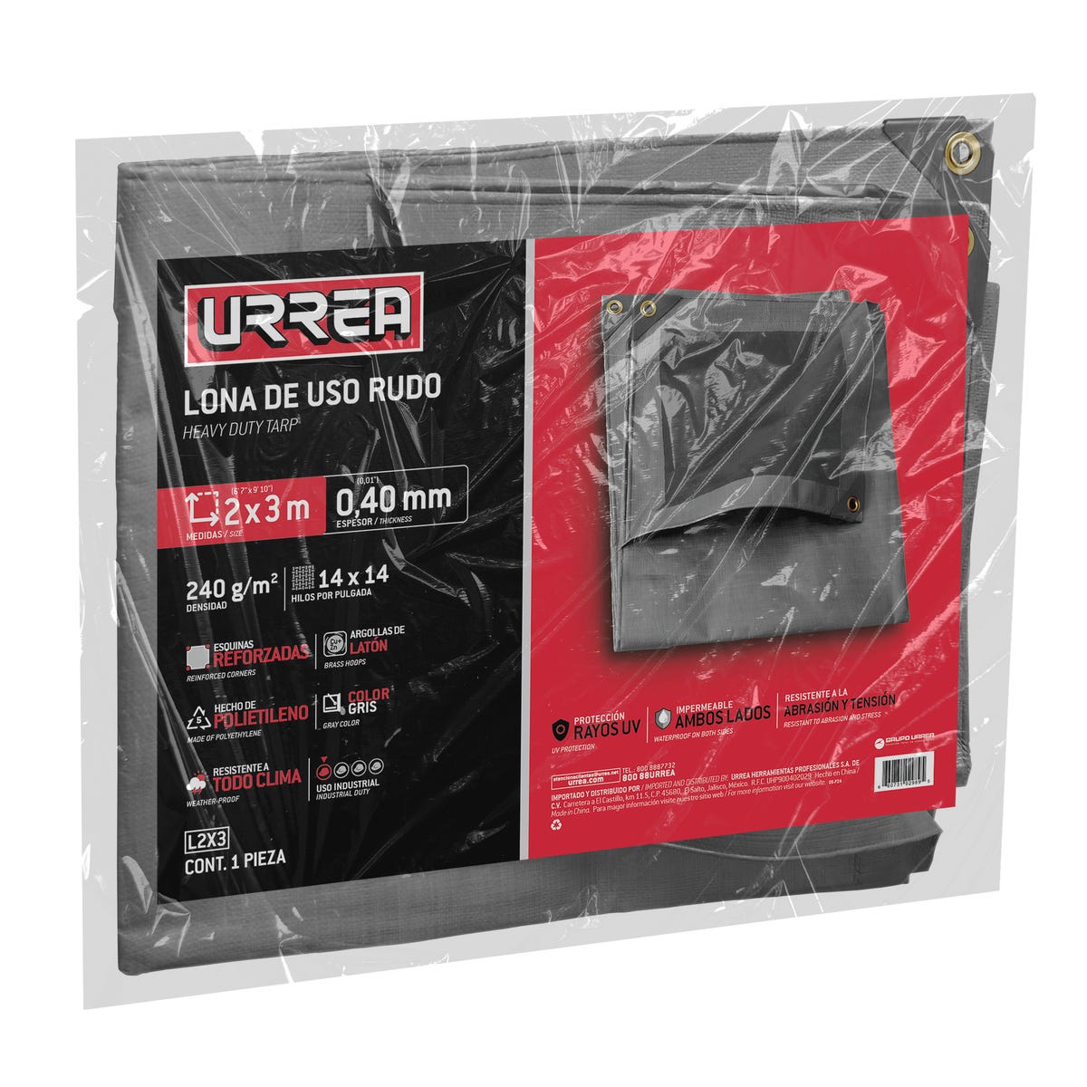 Lona de polietileno para uso rudo color gris, 12 x 17 m Urrea L12X17 - imagen 2