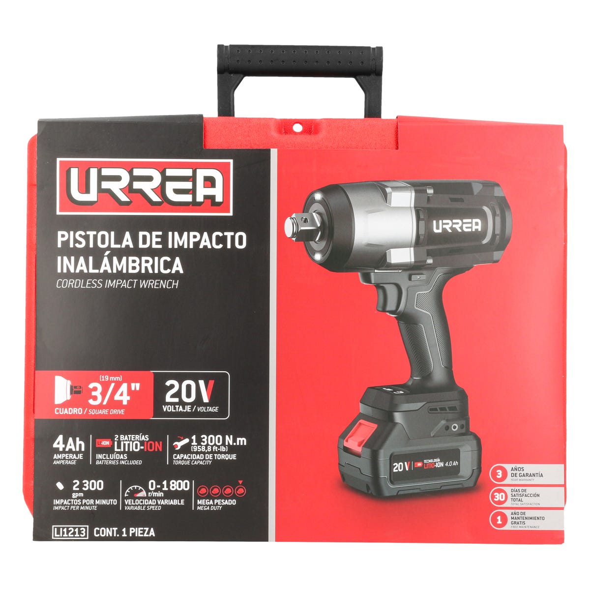 Pistola de impacto 3/4" a batería Litio-ion 20 V, 1300 Nm Urrea LI1213 - imagen 5