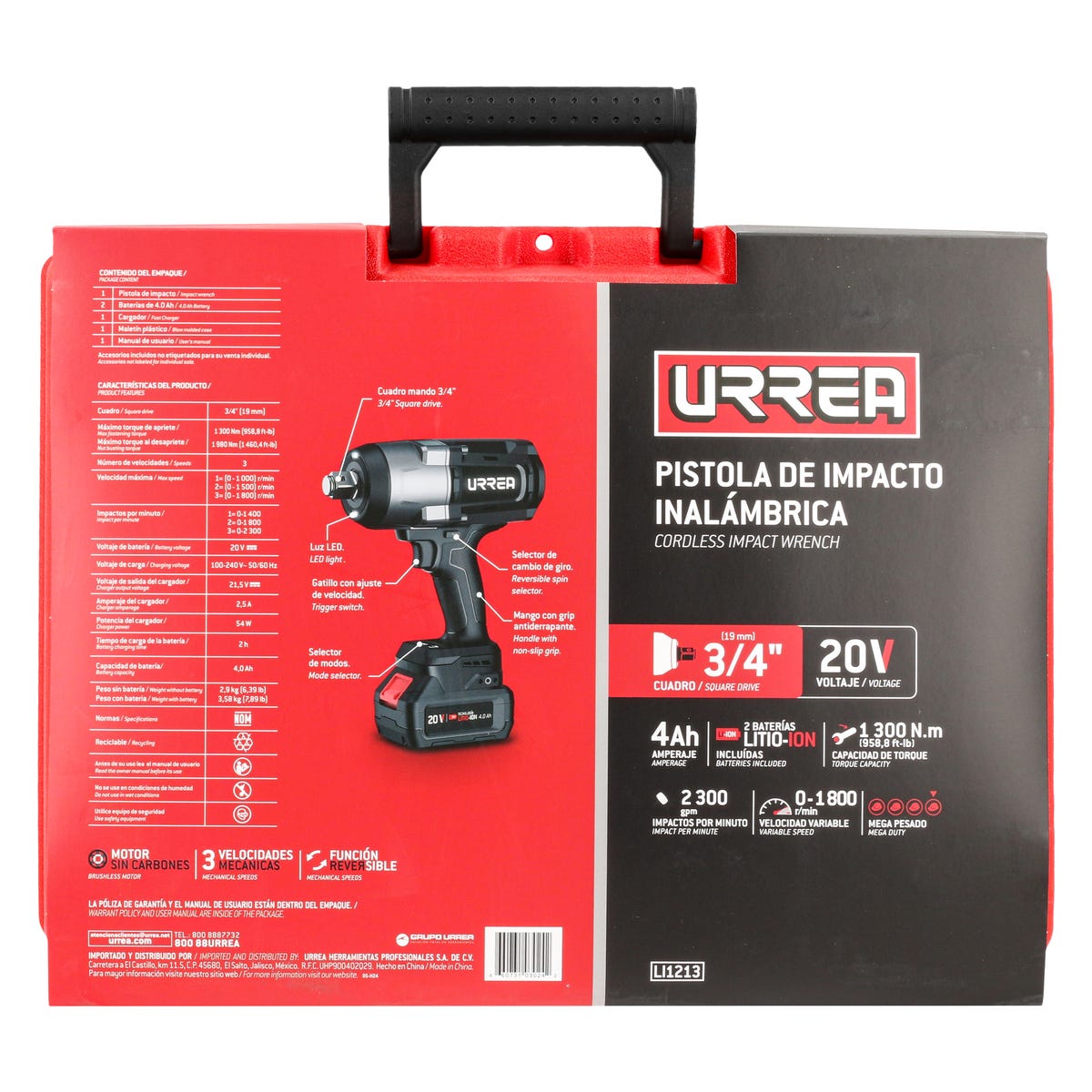 Pistola de impacto 3/4" a batería Litio-ion 20 V, 1300 Nm Urrea LI1213 - imagen 6