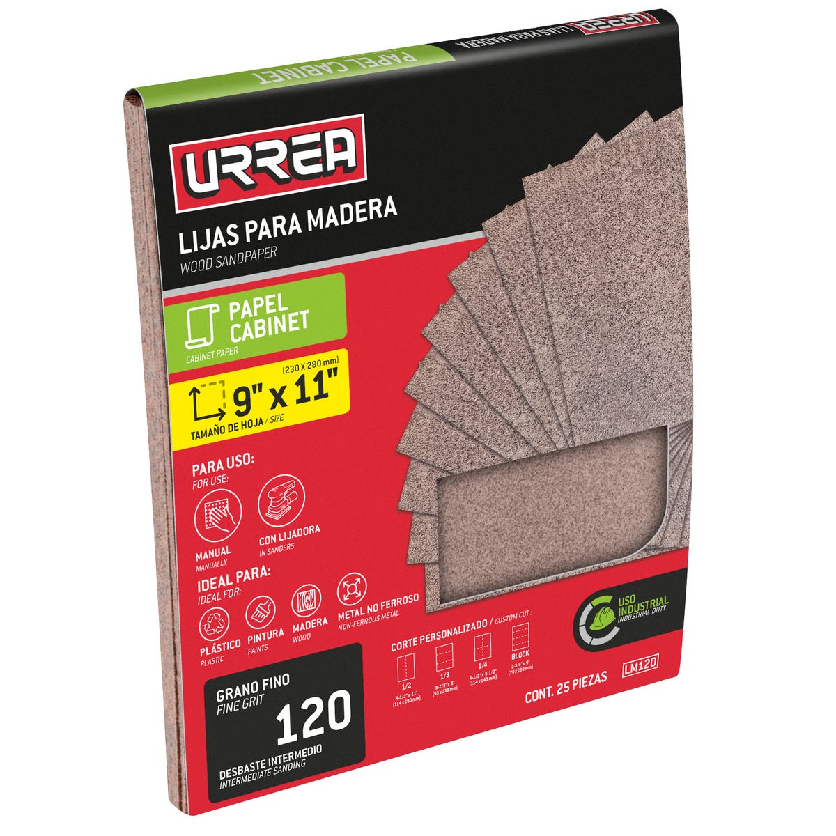 Lija panel cabinet para madera, grano 120 Urrea LM120 - imagen 2