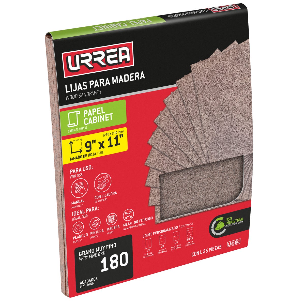 Lija panel cabinet para madera, grano 180 Urrea LM180 - imagen 2