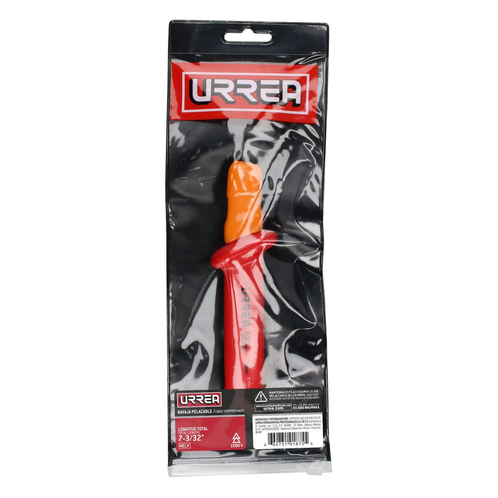 Navaja para electricista 1000 V con doble capa aislante, 7-3/32" Urrea NELV - imagen 3