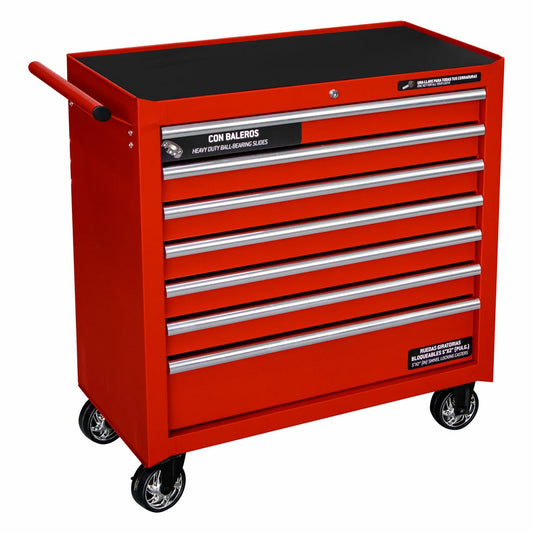 Gabinete móvil 7 gavetas color rojo serie P 36" Urrea P36M7 – imagen 2