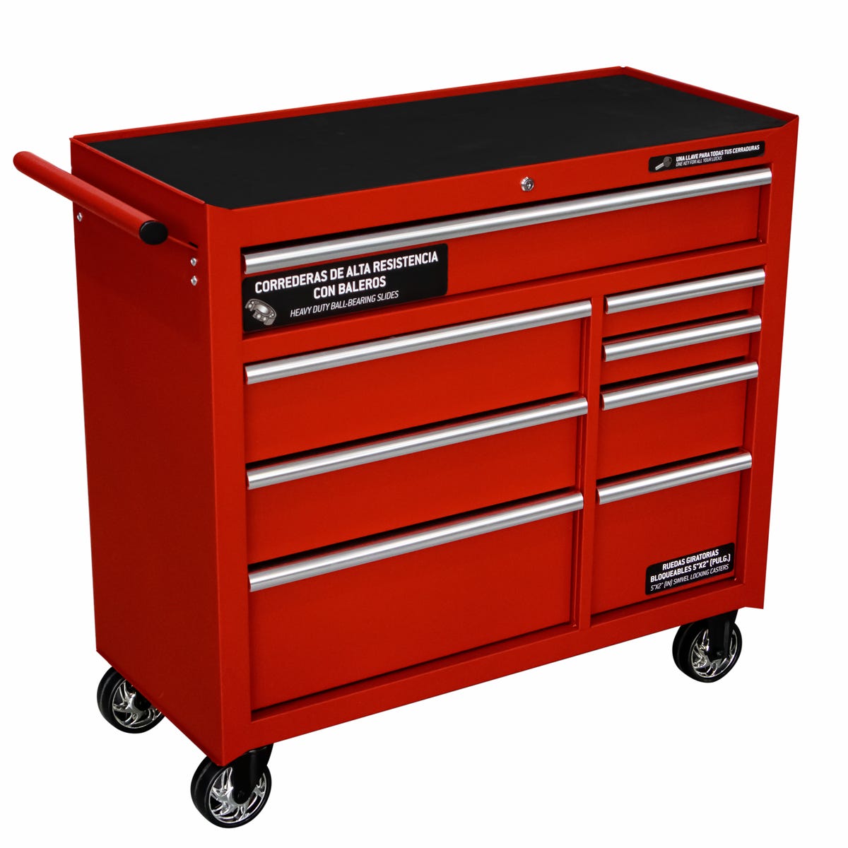 Gabinete móvil 8 gavetas color rojo serie P 41" Urrea P41M8