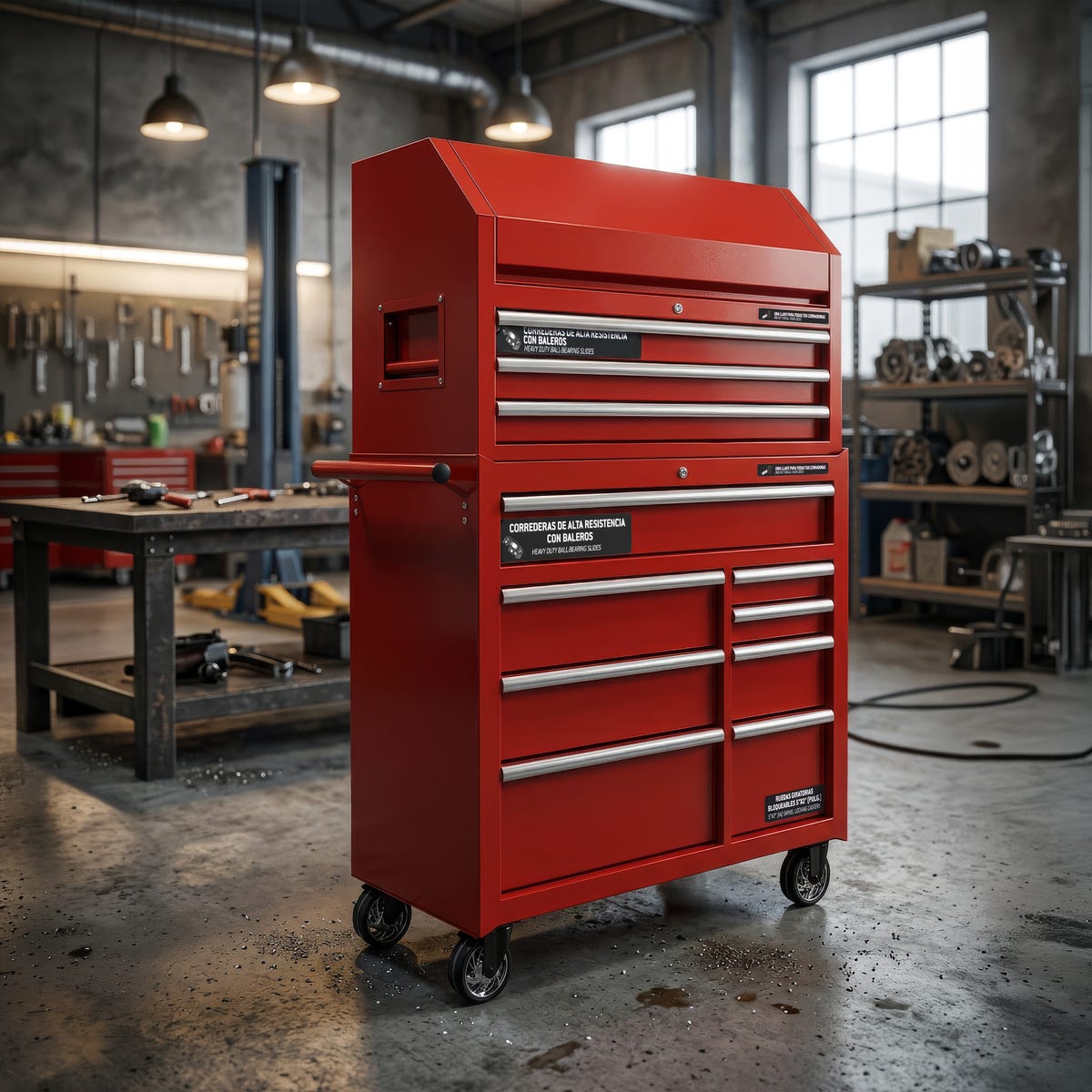 Gabinete móvil 8 gavetas color rojo serie P 41" Urrea P41M8 - imagen 6