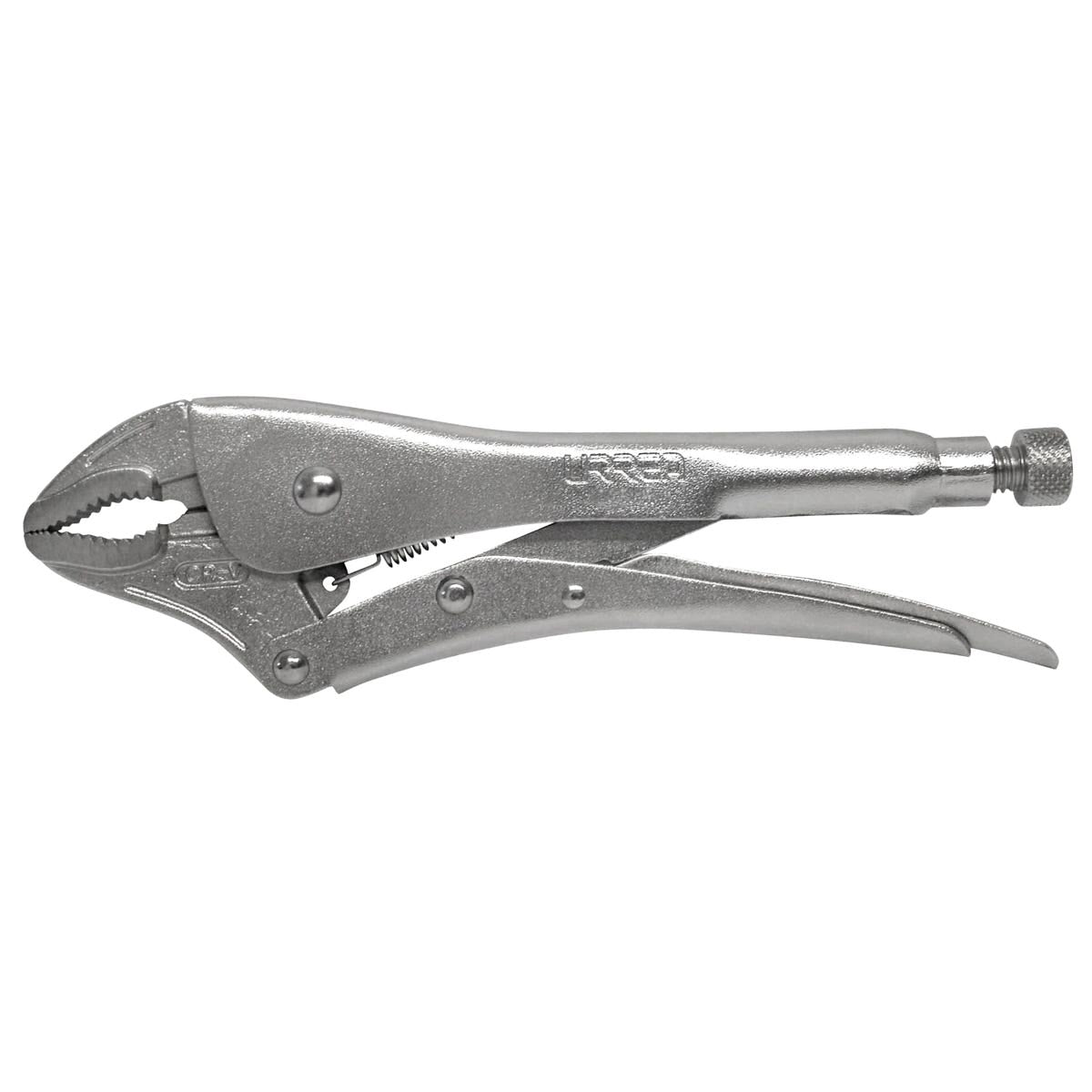 Pinza de presión cromada quijada curva con corta alambre de 4" Urrea PCU4