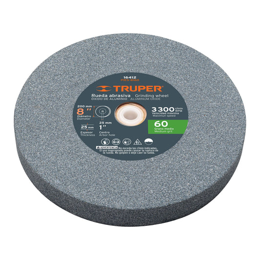 Rueda abrasiva p/esmeril 8"x25mm, óxido aluminio, grano 60 Truper PIES-8160