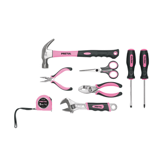 Juego de herramientas básicas, color rosa, 8 piezas Pretul SET-MA8