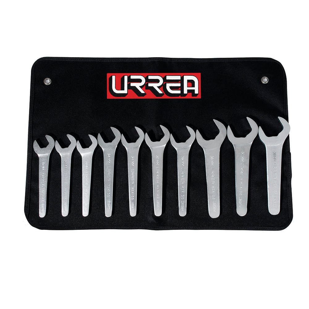 Juego de llaves de servicio satinadas métricas, 10 piezas, en estuche Urrea U3500AM