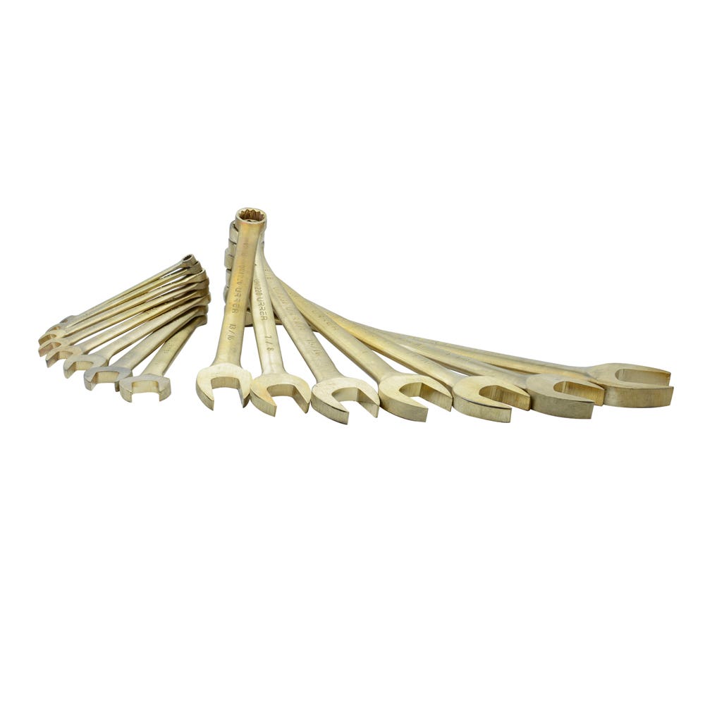 Juego de llaves combinadas de bronce-aluminio antichispa en pulgadas, 12 puntas, 15 piezas Urrea UH1200F - imagen 2