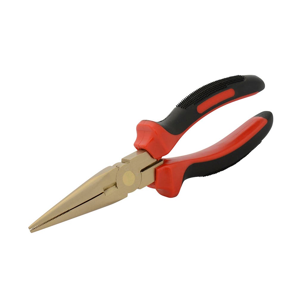 Pinza de bronce-aluminio antichispa con mango bimaterial de punta larga 8" Urrea UH2292