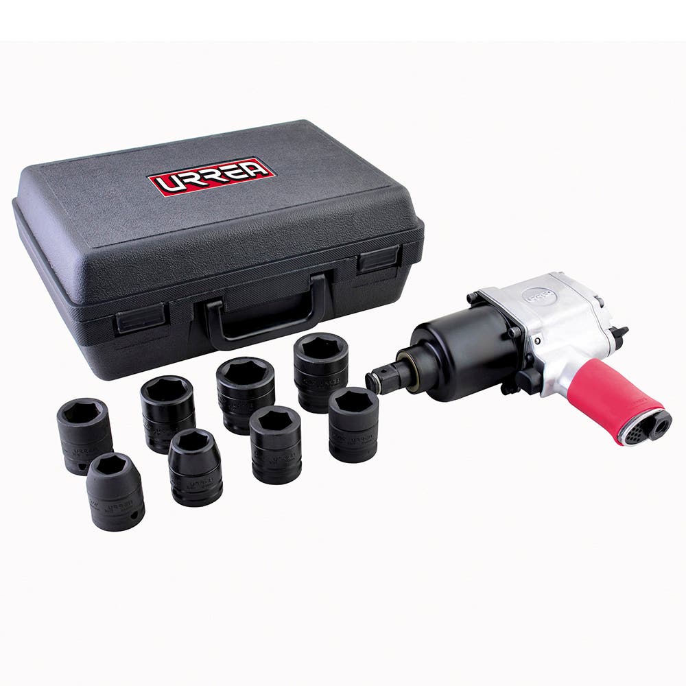Juego de pistola de impacto neumática cuadro de 3/4" y accesorios métricos, 10 piezas Urrea UP772HKM