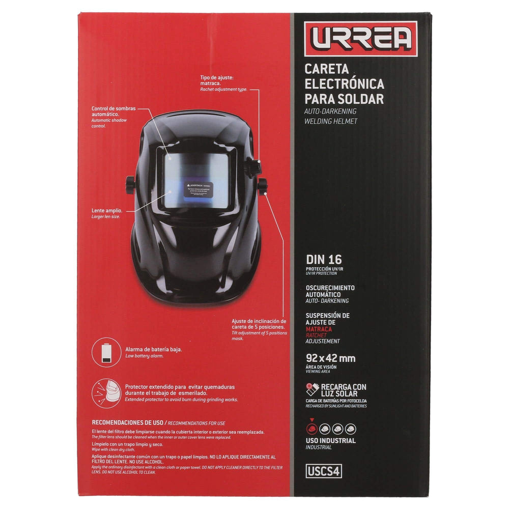 Careta eléctronica para soldar, visión 92 x 42, diseño liso Urrea USCS4 - imagen 6